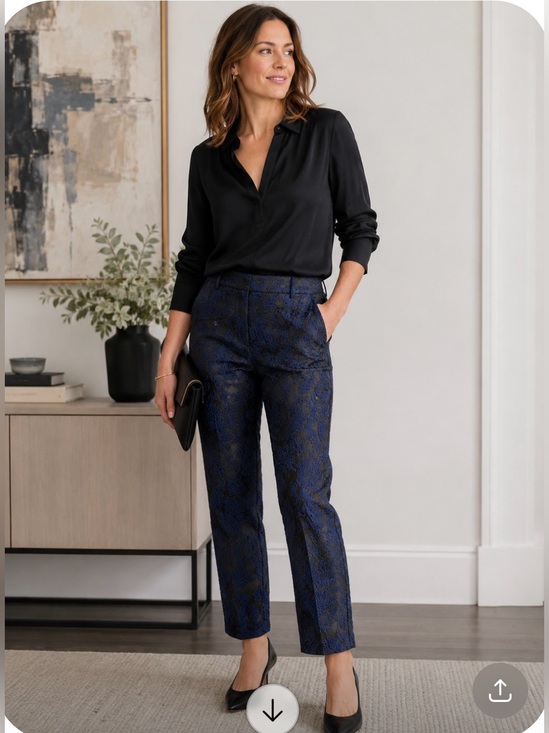 Soft Surroundings Pants - Soft Surroundings Navy Floral Jacquard Brocade Ankle Pants Size 6